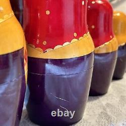 USSR Vintage Traditional Embellished 10 Pce Matryoshka Nesting Doll with Wood Base