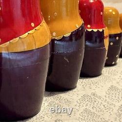 USSR Vintage Traditional Embellished 10 Pce Matryoshka Nesting Doll with Wood Base