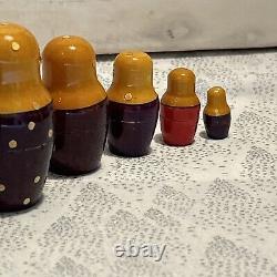 USSR Vintage Traditional Embellished 10 Pce Matryoshka Nesting Doll with Wood Base
