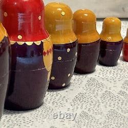 USSR Vintage Traditional Embellished 10 Pce Matryoshka Nesting Doll with Wood Base