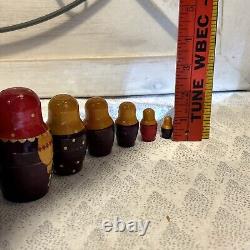 USSR Vintage Traditional Embellished 10 Pce Matryoshka Nesting Doll with Wood Base