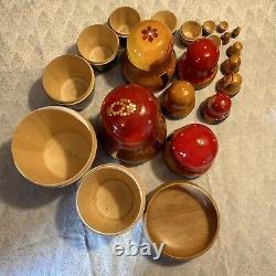 USSR Vintage Traditional Embellished 10 Pce Matryoshka Nesting Doll with Wood Base