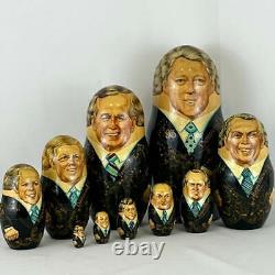US Presidents Set of 10 Wooden Russian Nesting Dolls Vintage
