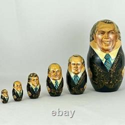 US Presidents Set of 10 Wooden Russian Nesting Dolls Vintage
