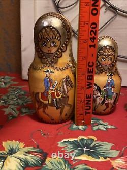 US Revolutionary War Nesting Doll Russian Made Wood Burned 8 with 9 Dolls