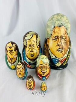 U. S. Presidents Russian Nesting Dolls Hand-Painted Signed Mockba 7PC 1997 1 of 1