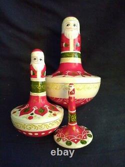 Unique 2004 Russian Santa Nesting Doll Tops. 3 Pieces. Signed