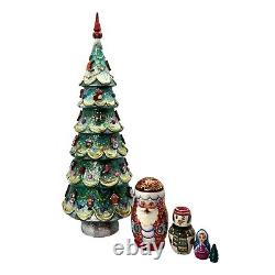 Unique Gold Christmas Tree Santa Nesting dolls Hand Carved Hand Painted