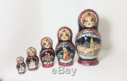 Unique, Gorgeous Russian nesting doll Winter, Matryoshka 5 pcs set, 7in high