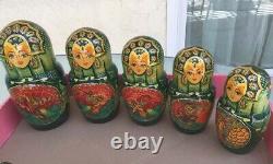 Unique Hand Painted Lacquer Wood Russian Nesting Dolls Set of 29 Signed 16 Tall