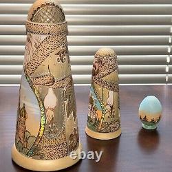 Unique Intricate Detail Hand Painted Wood Burned Matryoshka Russian Nesting Doll