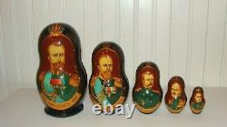 Unique Russian Czar Nicholas II 1894-1917 Nesting 5 Dolls Matryoshka 1996, Signed