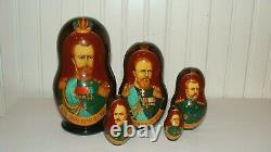 Unique Russian Czar Nicholas II 1894-1917 Nesting 5 Dolls Matryoshka 1996, Signed