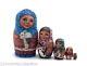Unique Russian Girl With Baby Rabbit Nesting Doll Hand Painted Babushka