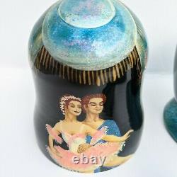 Unique Russian Matryoshka Ballet Nesting Dolls Signed by Artist One of Kind Teal