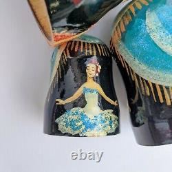 Unique Russian Matryoshka Ballet Nesting Dolls Signed by Artist One of Kind Teal