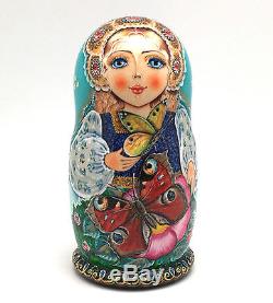 Unique Russian Nesting DOLL Butterfly Hand Painted Babushka