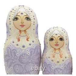 Unique Russian Nesting DOLL Hand Painted Lavender Matryoshka Set of 5 Signed