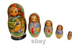 Unique Russian Nesting DOLL Hand Painted Matryoshka Signed Set of 5