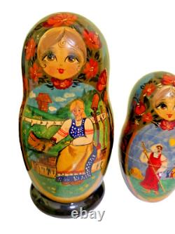 Unique Russian Nesting DOLL Hand Painted Matryoshka Signed Set of 5