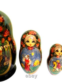 Unique Russian Nesting DOLL Hand Painted Matryoshka Signed Set of 5