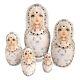 Unique Russian Nesting Doll Hand Painted White Babushka Set Of 5 Signed