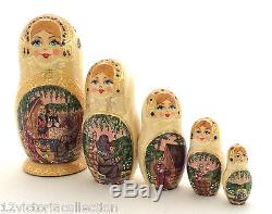 Unique Russian Nesting Doll Fairy tale Masha and Bear Carved Hand Painted Doll