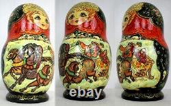 Unique Russian Nesting Doll Russian Winter Troika- Artist Signed-10 pieces