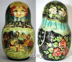 Unique Russian Nesting Doll Russian Winter Troika- Artist Signed-10 pieces