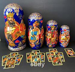 Unique Russian Nesting Dolls 20 pcs Palekh Matryoshka Playing Card Handmade R3