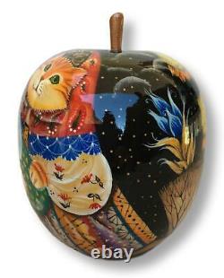 Unique Shape APPLE CAT Mama with Kitten Hand Carved Hand Painted Nesting Doll