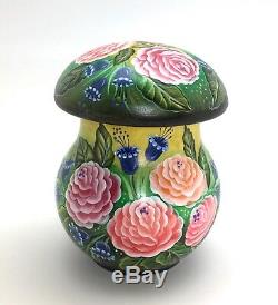 Unique Shape Russian Wood Hand Carved Hand Painted Mushroom Cat not nesting doll