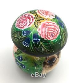 Unique Shape Russian Wood Hand Carved Hand Painted Mushroom Cat not nesting doll