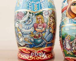 Unique nesting dolls pink and blue Alice in Wonderland, Russian doll