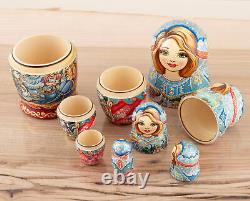 Unique nesting dolls pink and blue Alice in Wonderland, Russian doll