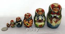 Unusual Nesting Doll (matrioshka, matryoshka) Painted and Carved Through-10 set