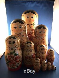 VERY LARGE Authentic Vintage Russian Matryoshka Dolls 12 piece set 12.5