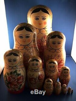 VERY LARGE Authentic Vintage Russian Matryoshka Dolls 12 piece set 12.5