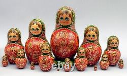 VINTAGE 12 RUSSIAN NESTING DOLL 15 PCS OLD RUSSIAN PATTERNS 90-s