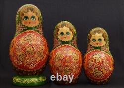 VINTAGE 12 RUSSIAN NESTING DOLL 15 PCS OLD RUSSIAN PATTERNS 90-s