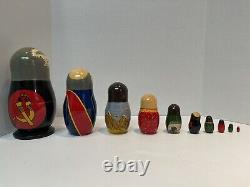 VINTAGE HANDCRAFTED & PAINTED MADE IN USSR 10 Nesting Dolls One Of A Kind