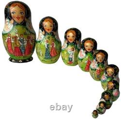 VINTAGE Nesting Doll Khorovod Folk Dance Matryoshka Russian Slavic Pagan 10Pcs