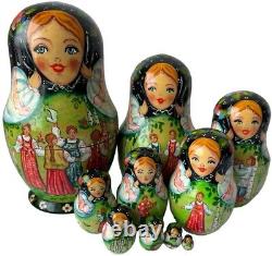 VINTAGE Nesting Doll Khorovod Folk Dance Matryoshka Russian Slavic Pagan 10Pcs