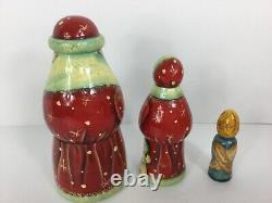 VINTAGE RUSSIAN NESTING DOLLS MATRYOSHKA SIGNED Father Frost 3 Set 6.5 Tall