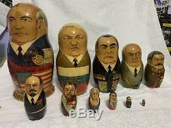 VINTAGE Rare! RUSSIAN USSR PRESIDENTS NESTING DOLLS 11 PCS