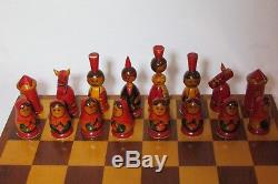VTG 1970's Chess Set Russian Nesting Doll Matryoshka With Board
