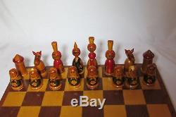 VTG 1970's Chess Set Russian Nesting Doll Matryoshka With Board