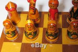 VTG 1970's Chess Set Russian Nesting Doll Matryoshka With Board