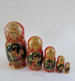VTG Ceprueb Nocag Russian Fairy Tale Matryoshka Wooden Nesting Dolls 5