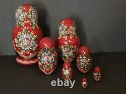 VTG Ceprueb Nocag Russian Fairy Tale Matryoshka Wooden Nesting Dolls 7 Signed